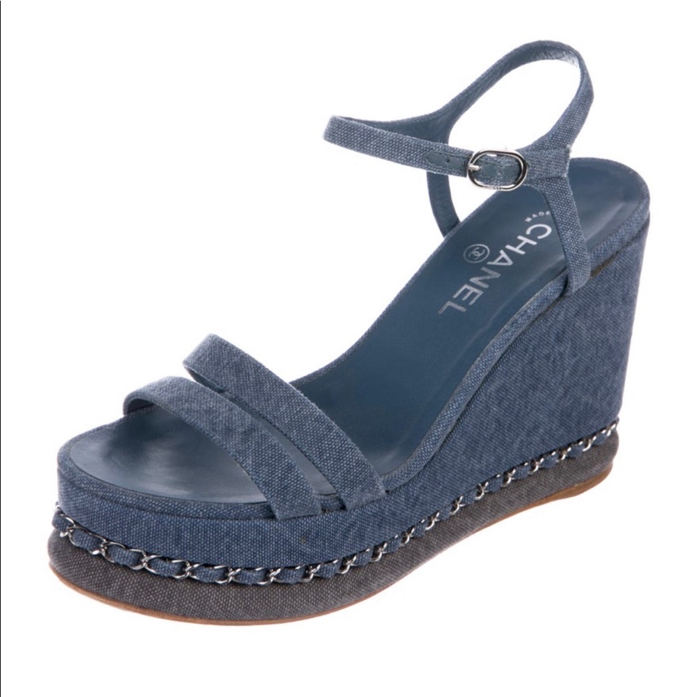 Chanel Canvas Platform Wedge Sandals